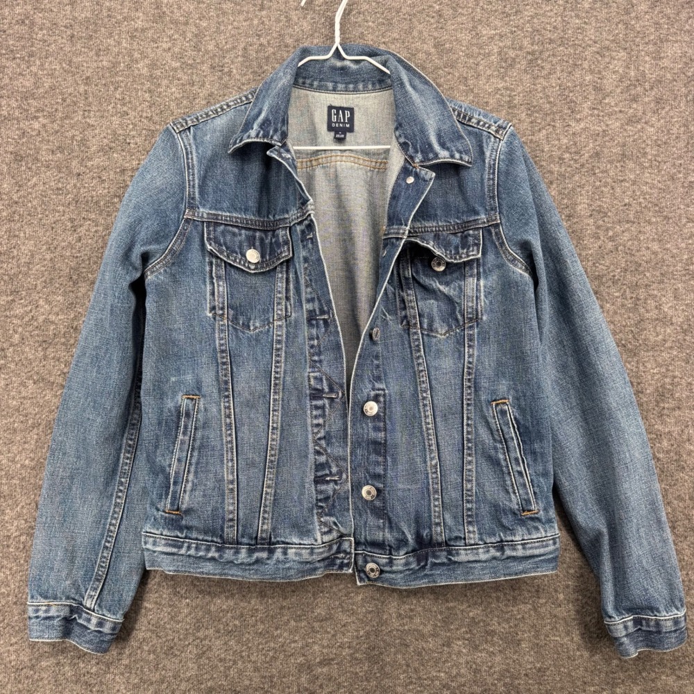 Gap Denim Womens Medium Wash Cotton Trucker Jacket Blue Size M Casual Jean Basic